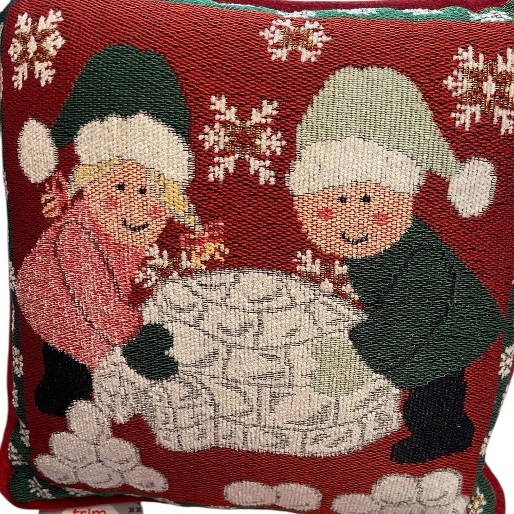 New Vintage Needlepoint Throw Pillow Christmas Holiday Decor Winter Snow Day